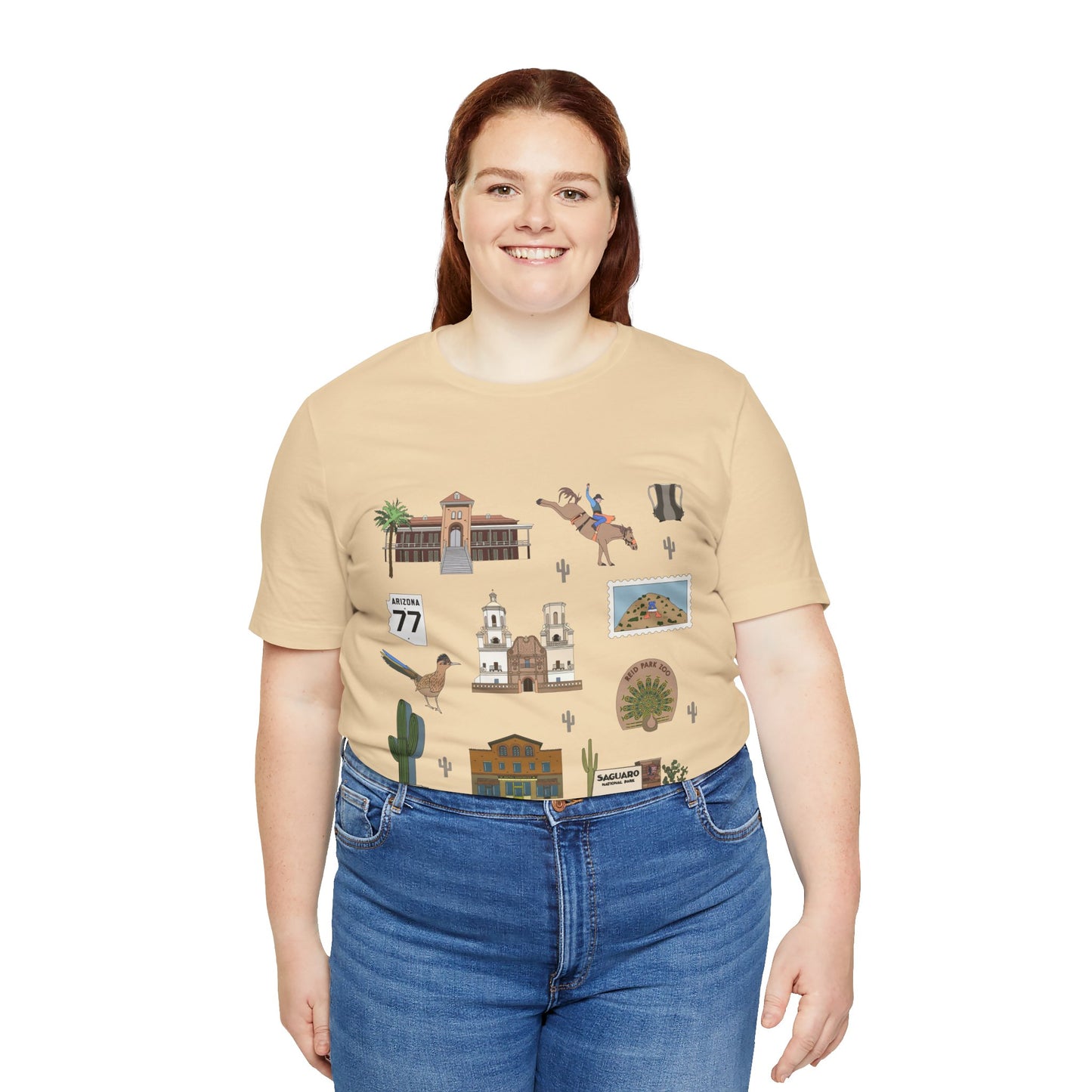 Unisex Jersey Short Sleeve Tee with Tucson, Arizona AZ landmarks print