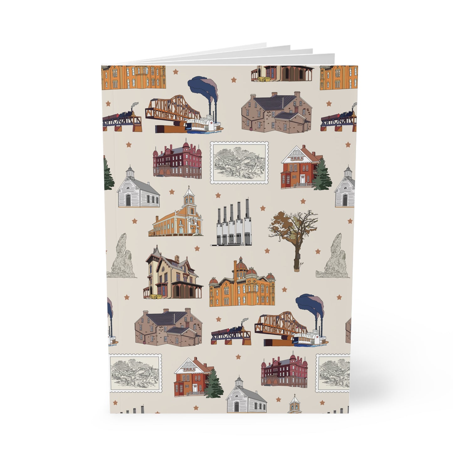 Paperback notebook with South St. Paul, Mendota, Hastings, Hampton, Inver Grove Heights near the Minneapolis Minnesota MN landmarks in beige 150 lined pages