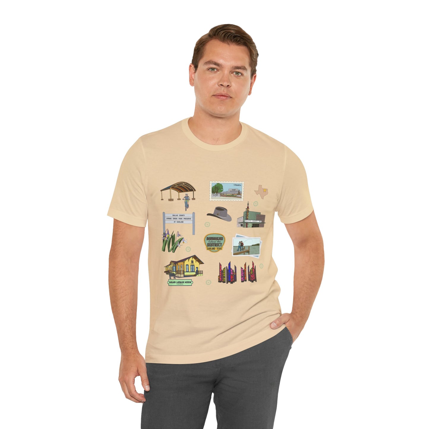 Unisex Jersey Short Sleeve Tee with Garland, Texas TX landmarks print