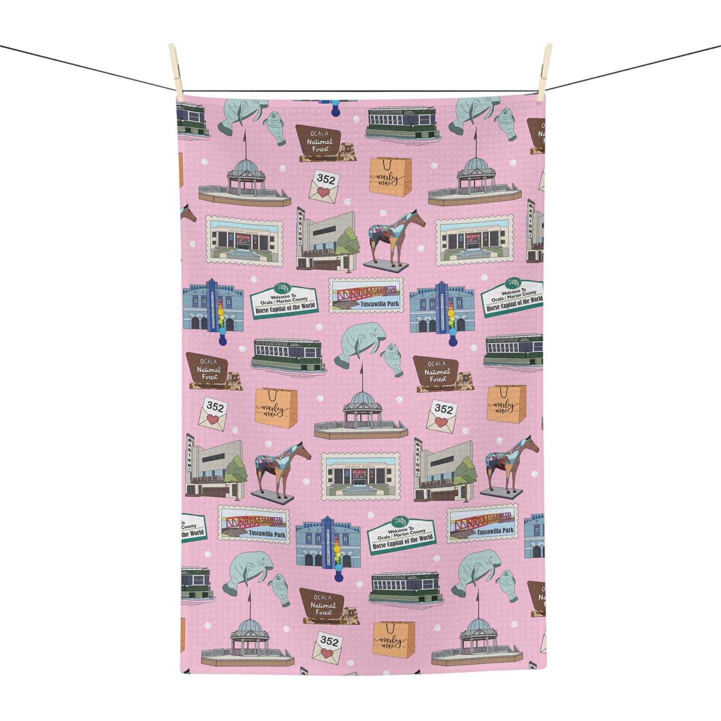 Kitchen Towel with Ocala, Florida FL in pink