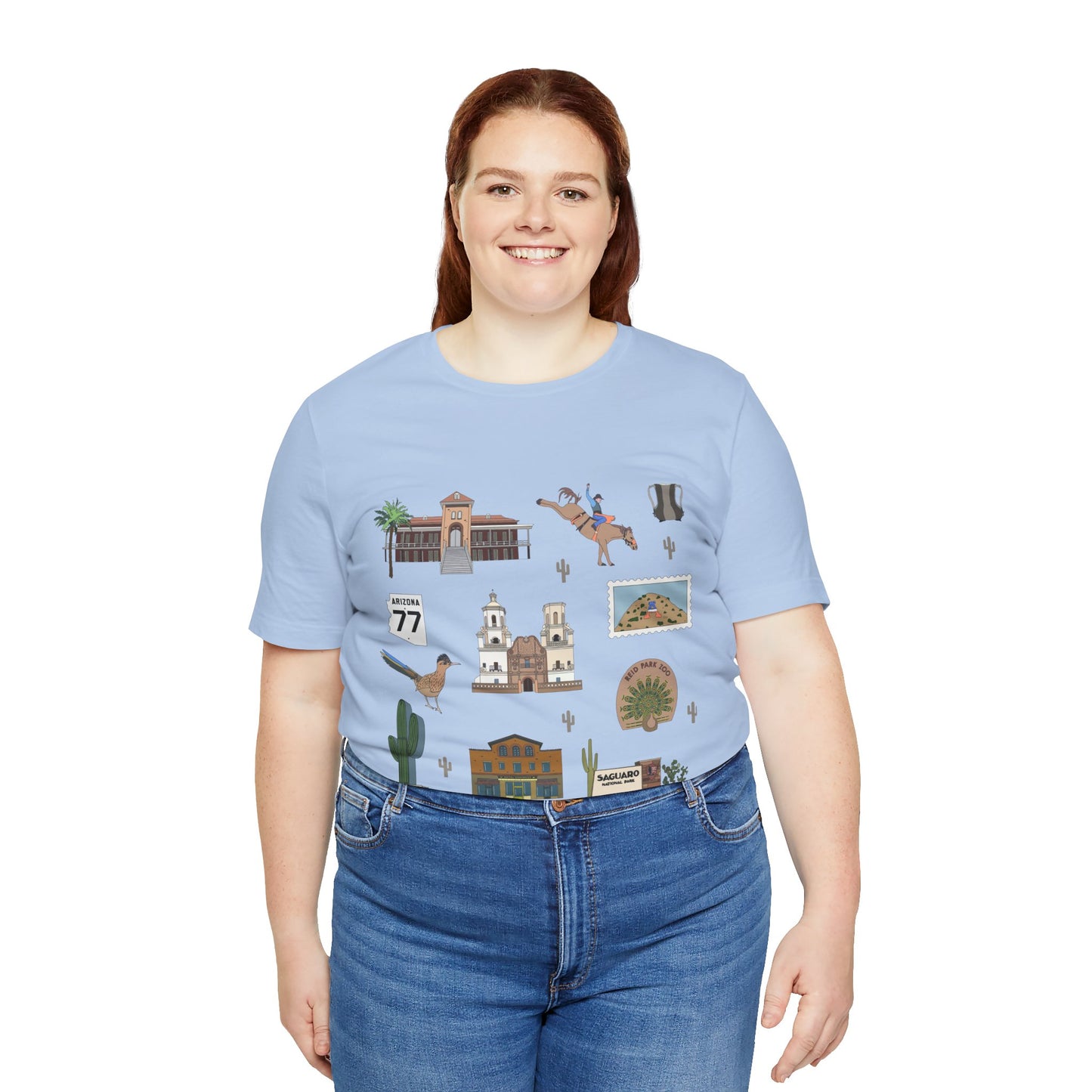 Unisex Jersey Short Sleeve Tee with Tucson, Arizona AZ landmarks print