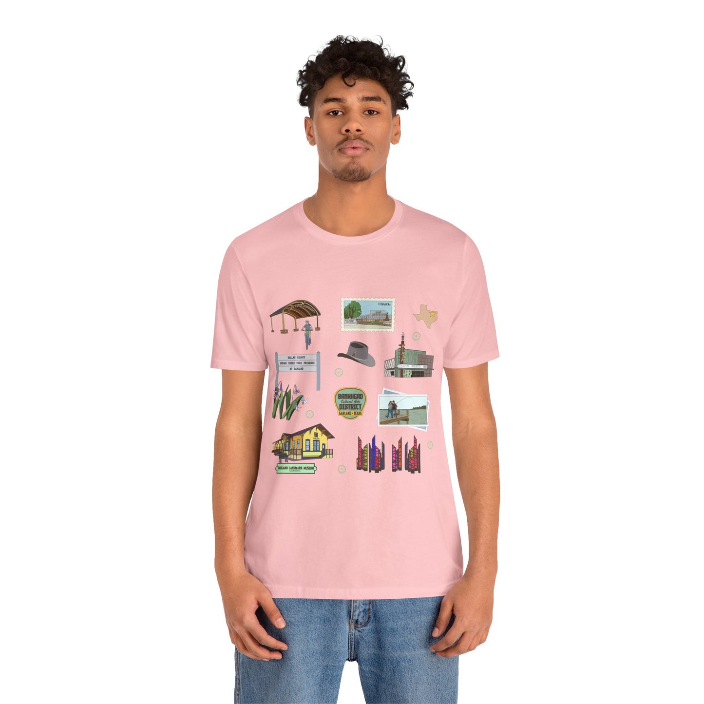 Unisex Jersey Short Sleeve Tee with Garland, Texas TX landmarks print