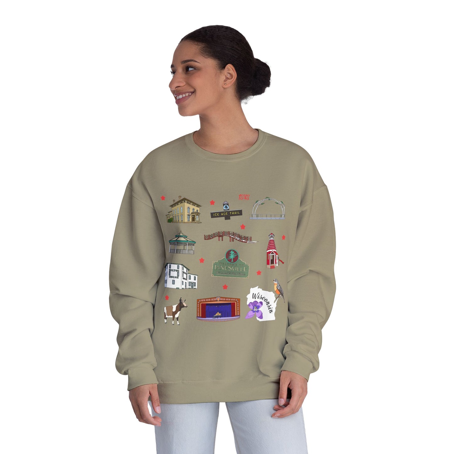 Unisex NuBlend® Crewneck Sweatshirt with Janesville, Wisconsin WI in assorted colors