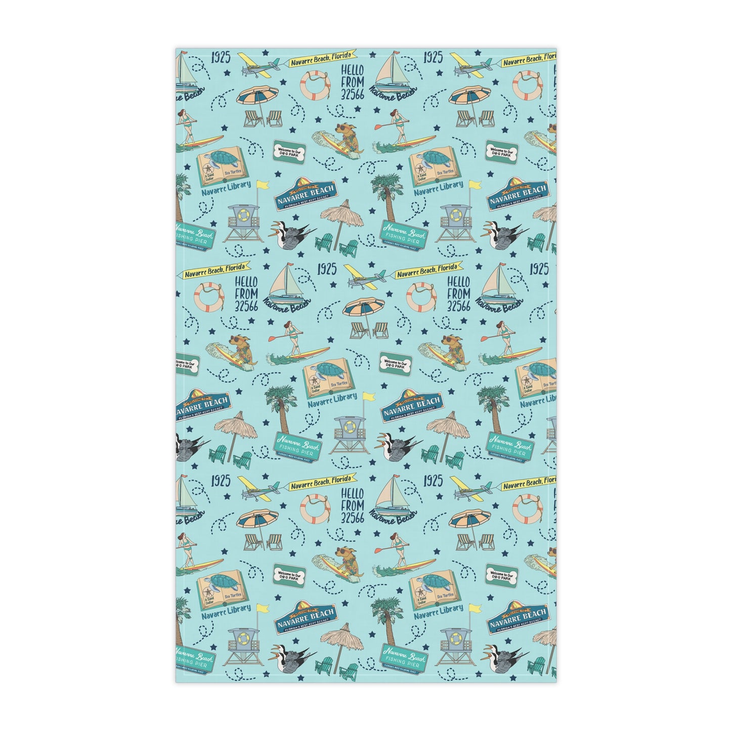 Kitchen Towel with Navarre Beach, FL in sky blue