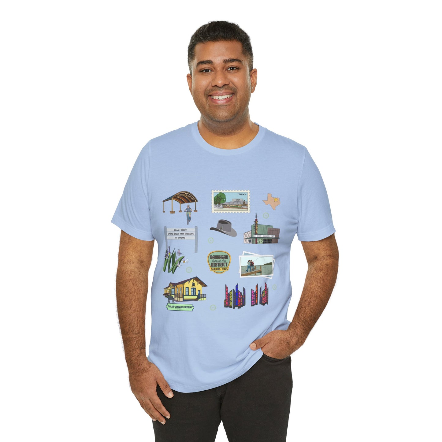 Unisex Jersey Short Sleeve Tee with Garland, Texas TX landmarks print