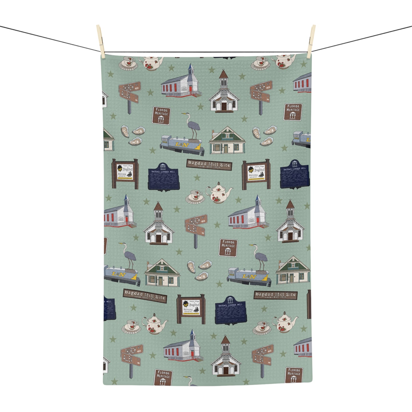 Kitchen Towel with Bagdad, Florida FL in green