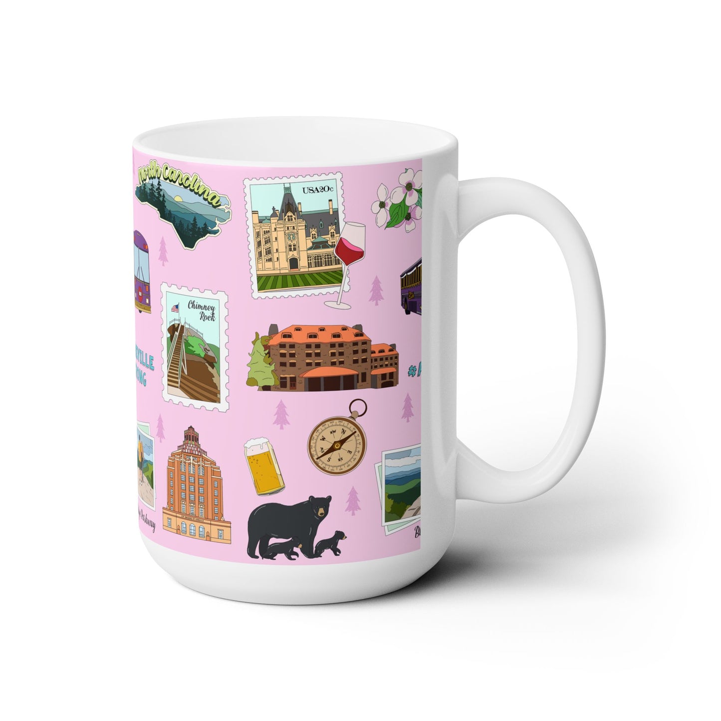 Ceramic Mug 15oz with Asheville, North Carolina NC in pink