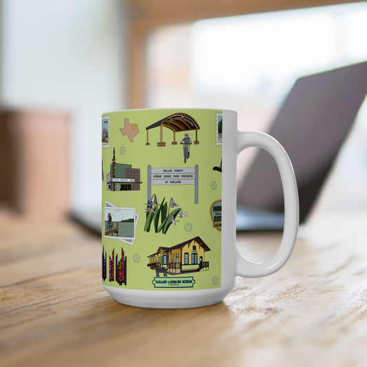 Ceramic Mug 15oz with Garland, Texas TX in avocado
