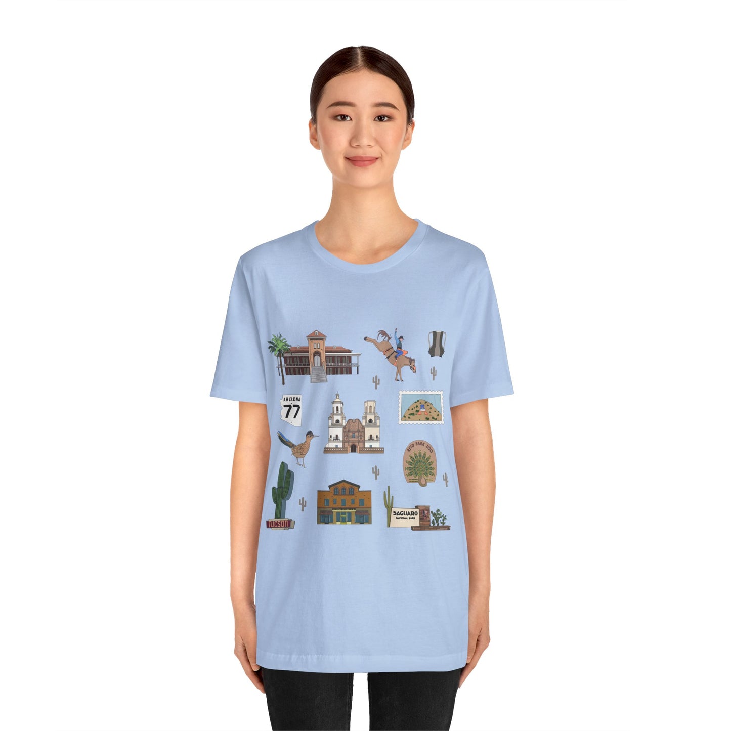 Unisex Jersey Short Sleeve Tee with Tucson, Arizona AZ landmarks print