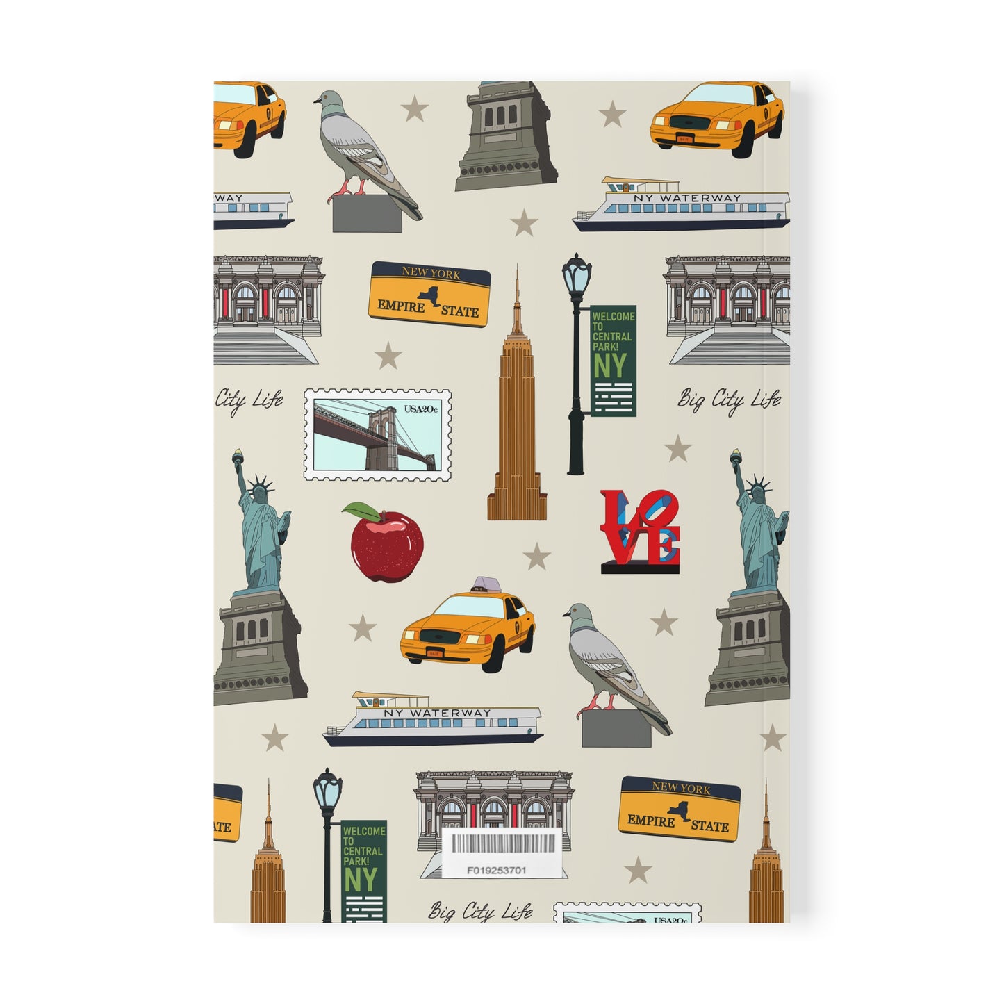 Paperback notebook with New York City, Manhattan, Brooklyn NY landmarks in ivory 150 lined pages