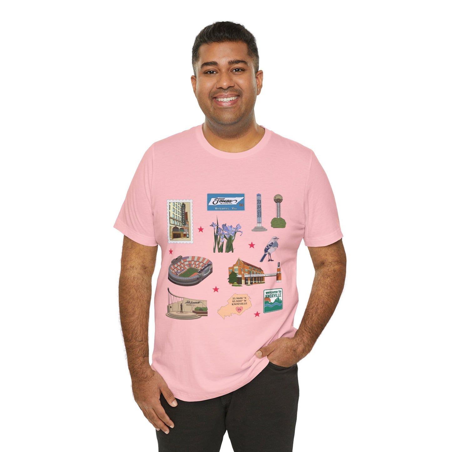 Unisex Jersey Short Sleeve Tee with Knoxville, Tennessee TN landmarks print