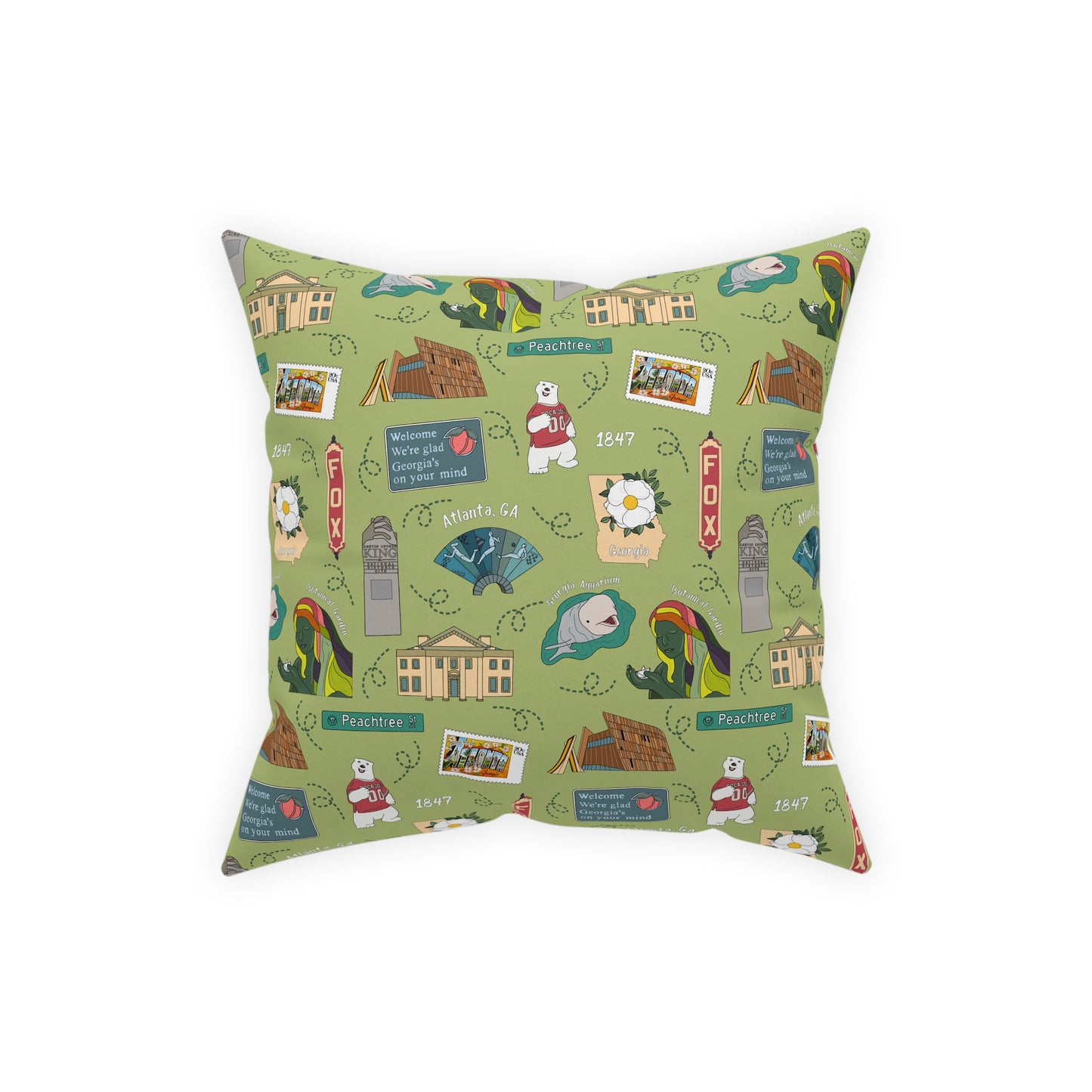 Broadcloth Pillow with Atlanta, GA in green