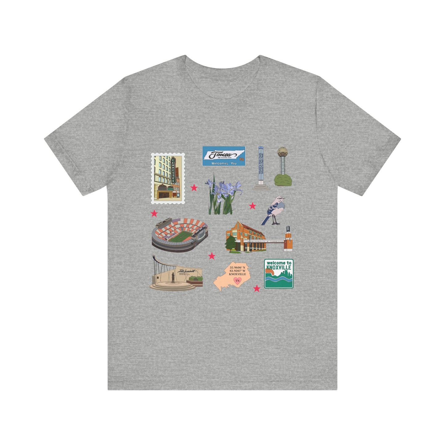 Unisex Jersey Short Sleeve Tee with Knoxville, Tennessee TN landmarks print