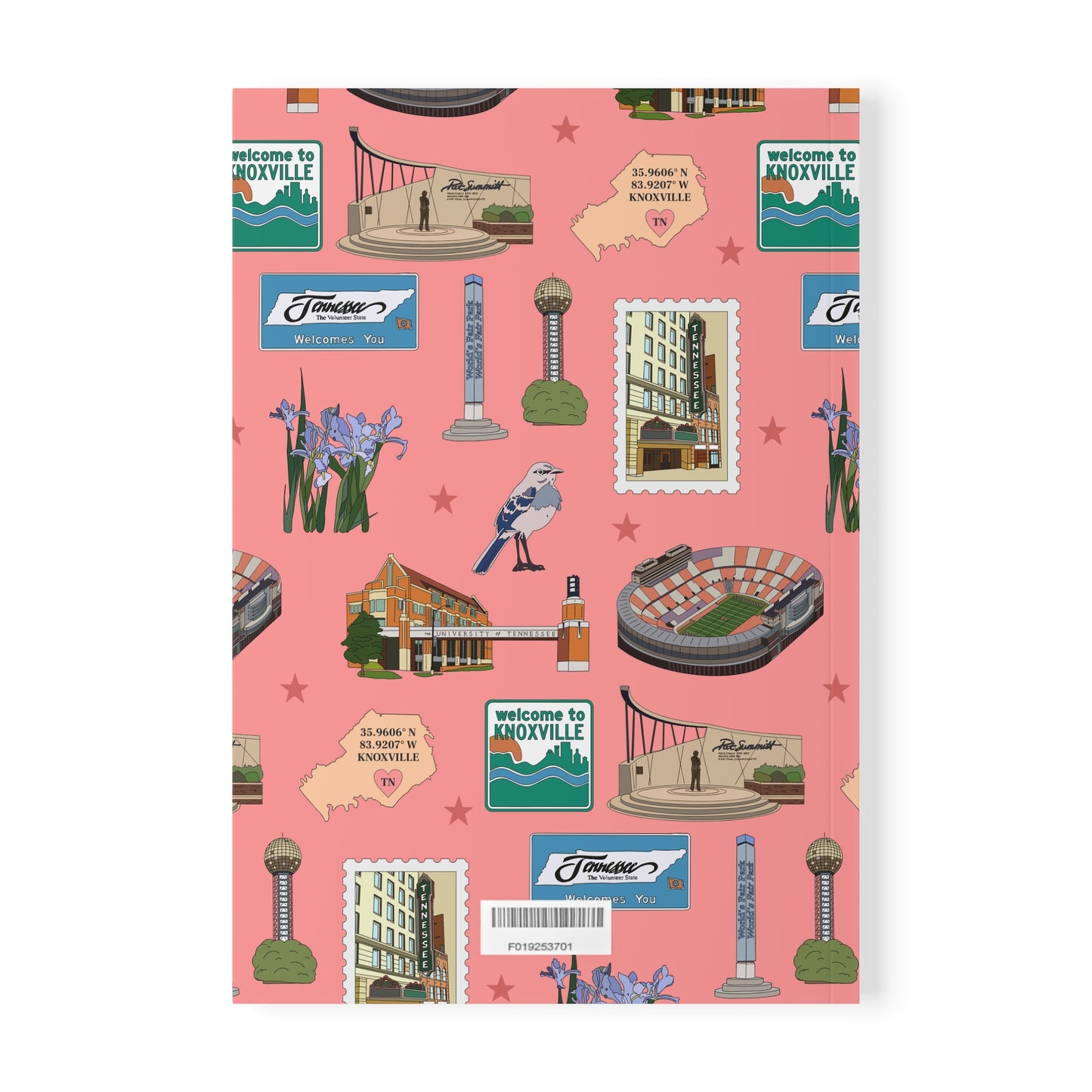 Paperback notebook with Knoxville, Tennessee TN landmarks in strawberry 150 lined pages