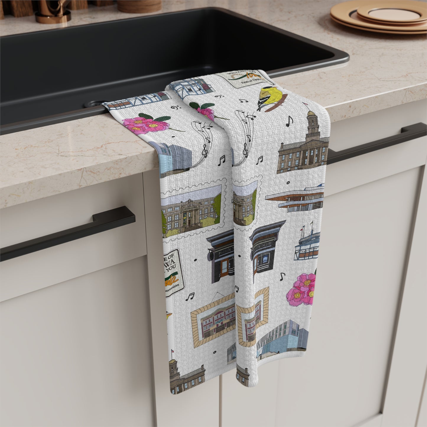 Kitchen Towel with Iowa City, Iowa IA in white