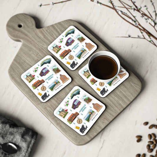 Set of 4 Ceramic Mug Coasters with Asheville, North Carolina NC