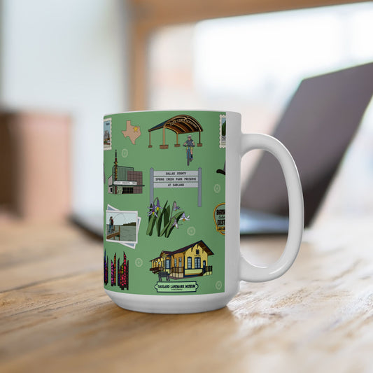 Ceramic Mug 15oz with Garland, Texas TX in lime