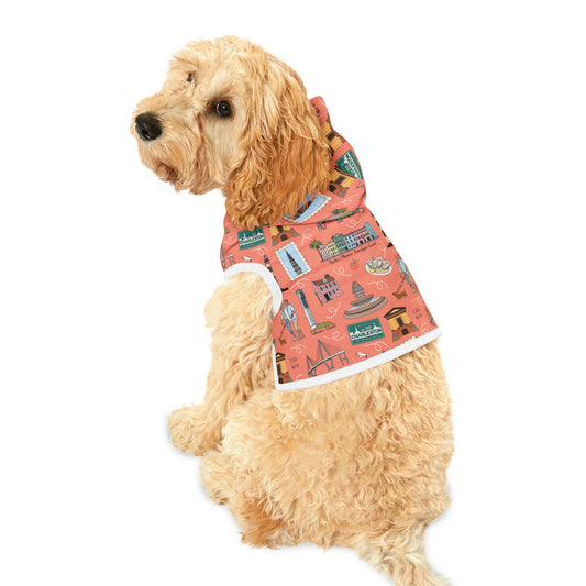 Pet Hoodie with Charleston SC landmarks in coral