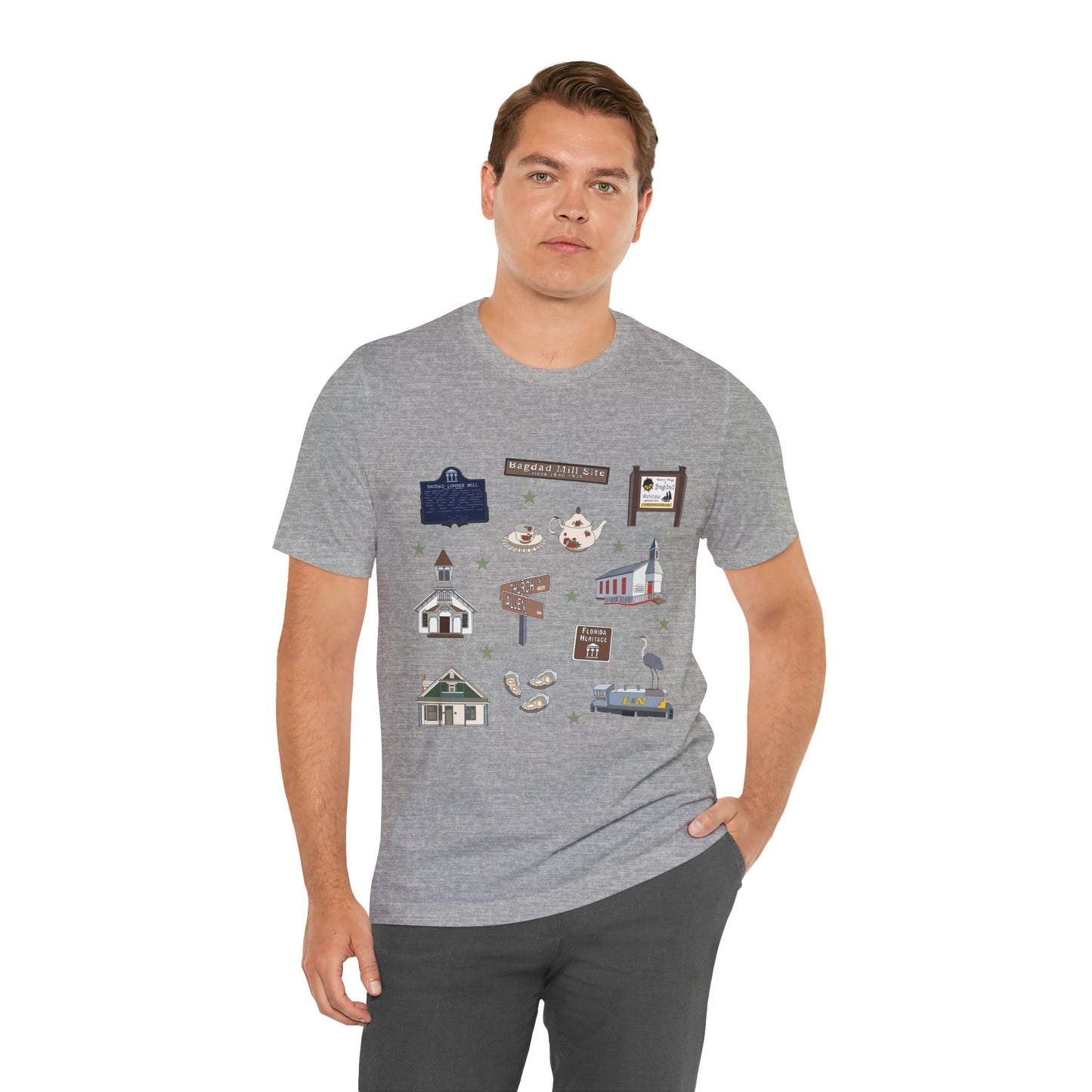 Unisex Jersey Short Sleeve Tee with Bagdad, Florida FL landmarks print