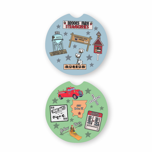 Set of 2 ceramic car coasters with Baker, FL