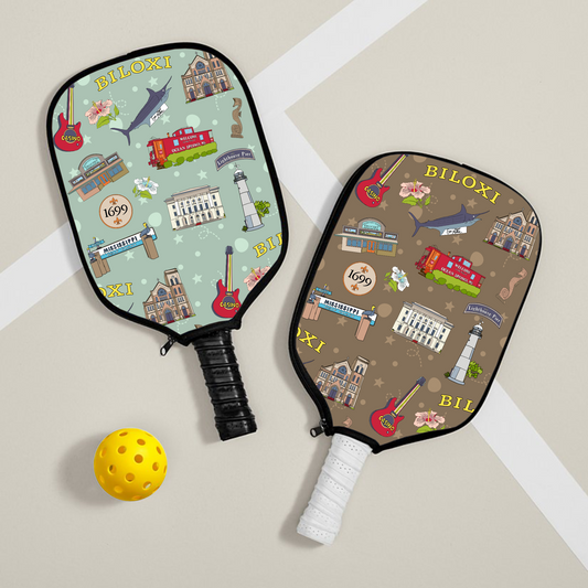 Pickleball paddle cover with Biloxi & ocean Springs, MS