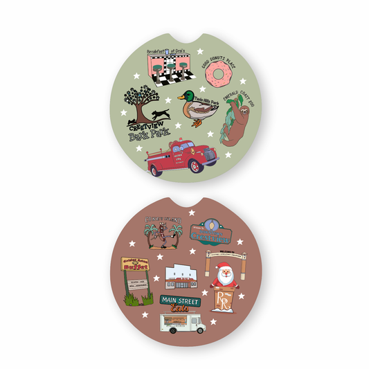 Set of 2 ceramic car coasters with Crestview, FL