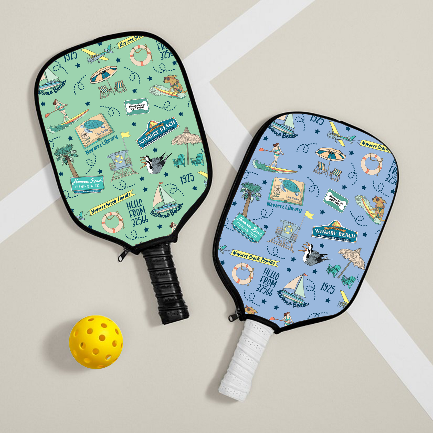 Pickleball paddle cover with Navarre Beach, FL