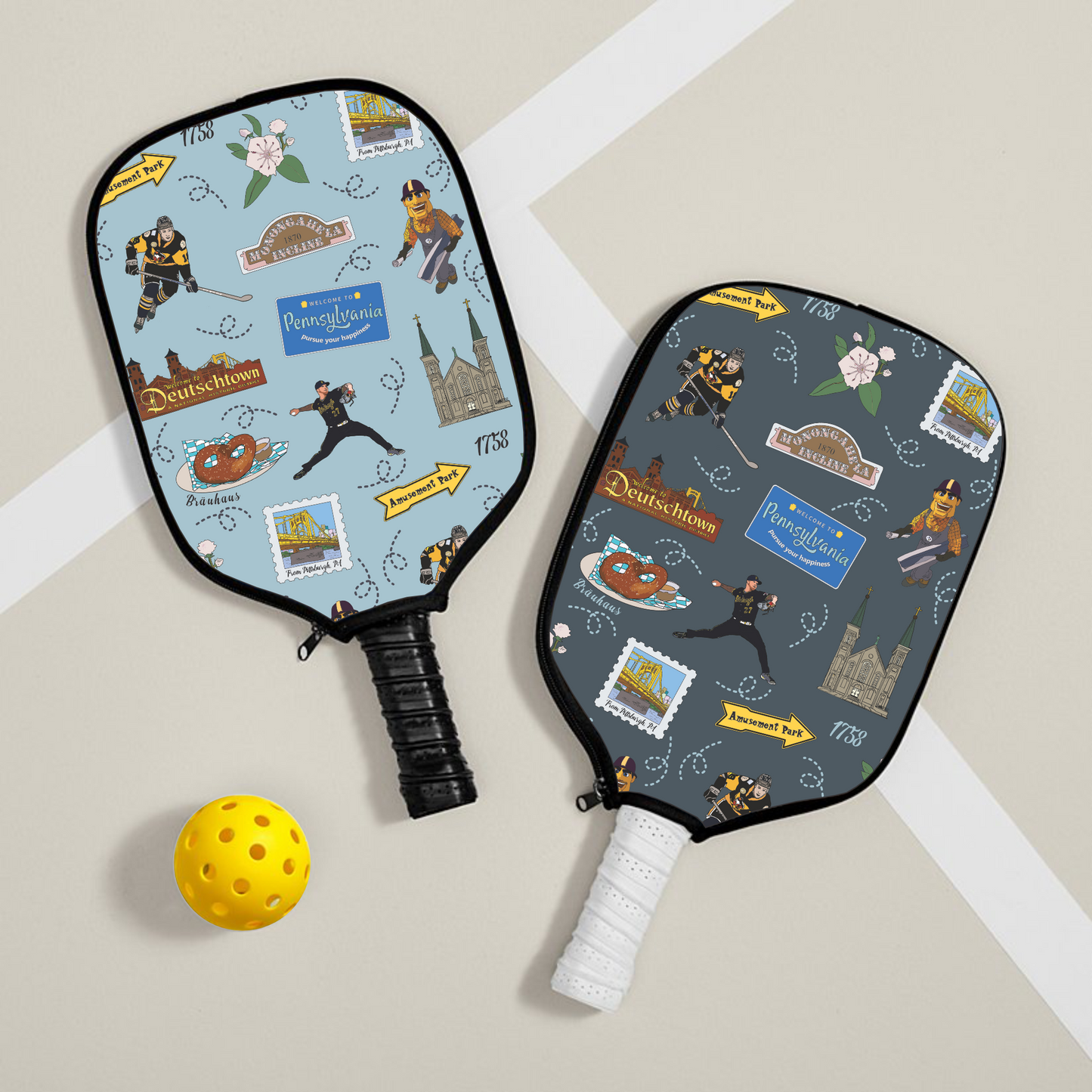 Pickleball paddle cover with Pittsburgh, PA