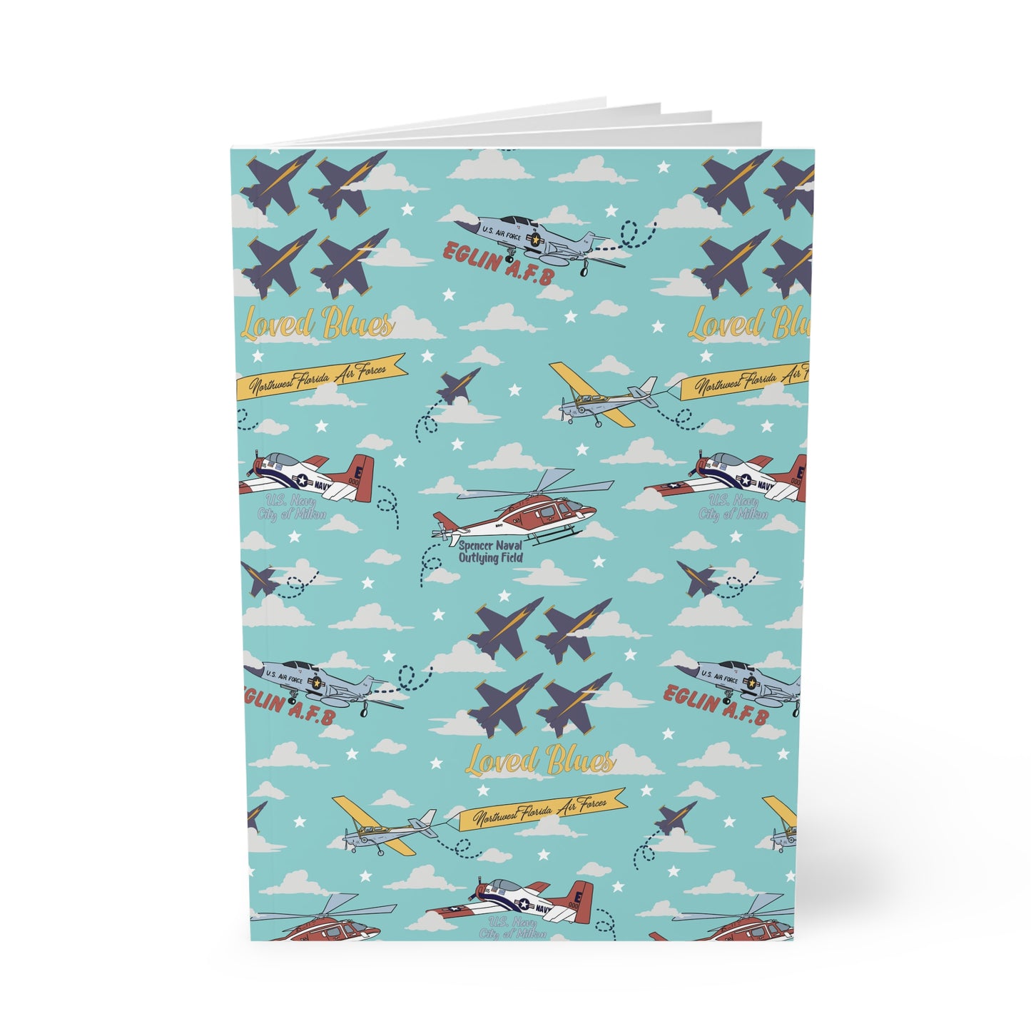 Paperback notebook with Blue Angels in baby blue, 150 sheets