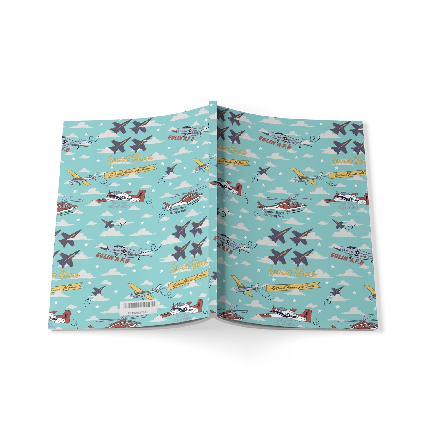 Paperback notebook with Blue Angels in baby blue, 150 sheets