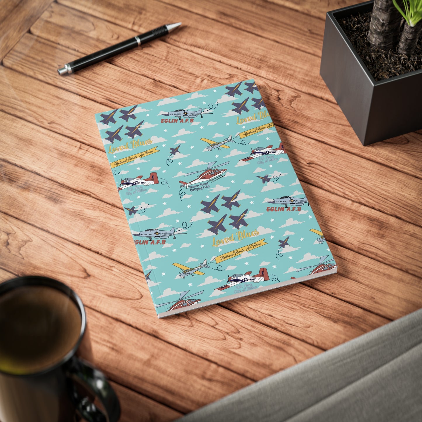 Paperback notebook with Blue Angels in baby blue, 150 sheets