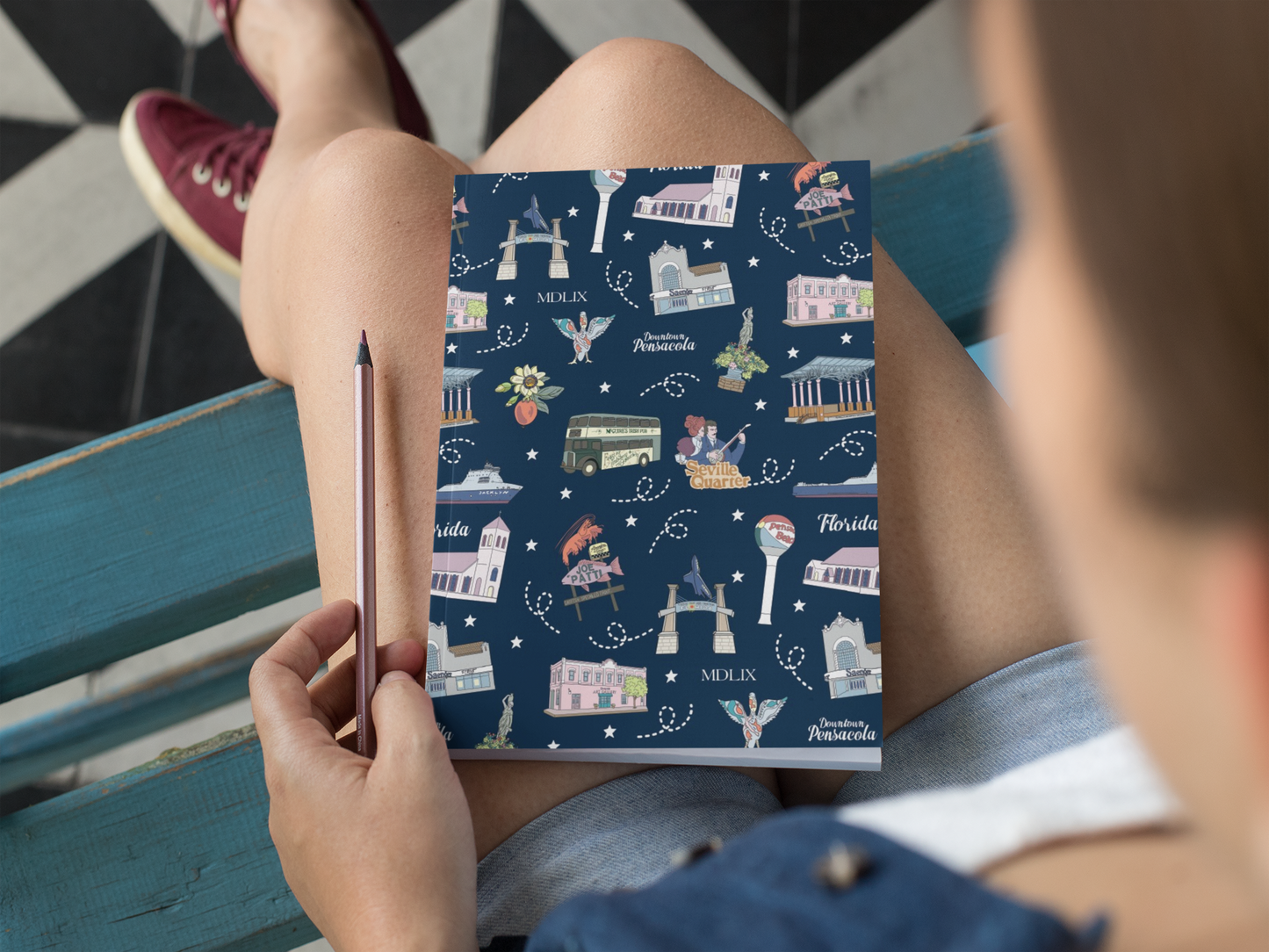 Paperback notebook with Pensacola, FL in navy