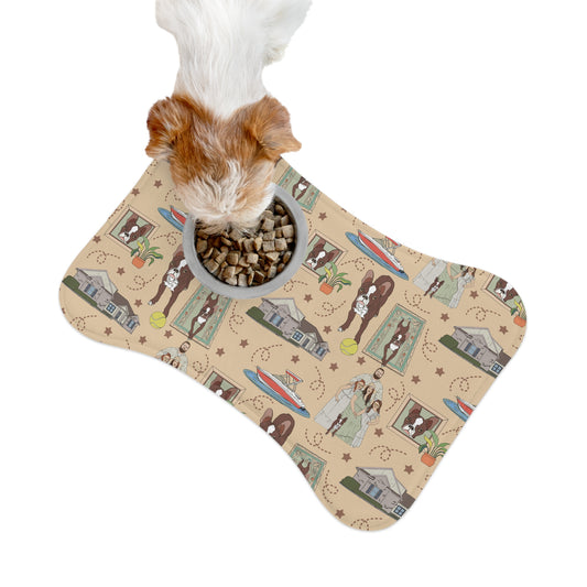 Pet feeding bone shaped mat with custom pattern in beige