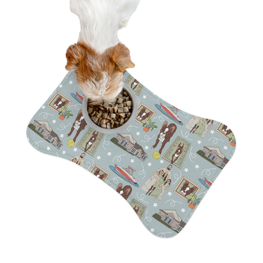 Pet feeding bone shaped mat with custom pattern in grey