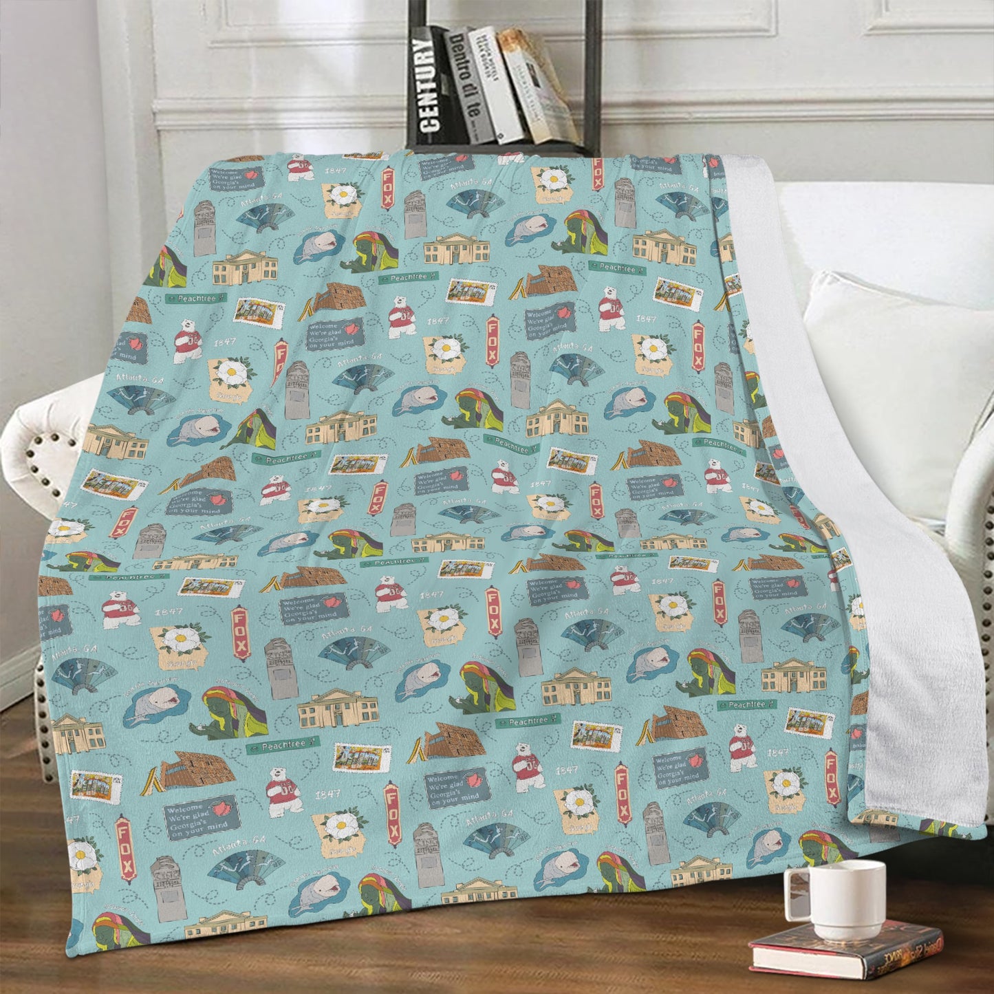 Minky blanket with Atlanta, GA in turquoise