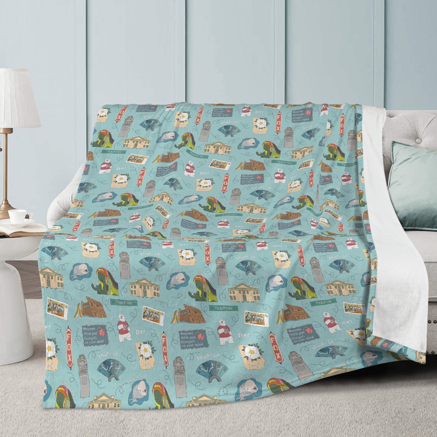 Minky blanket with Atlanta, GA in turquoise