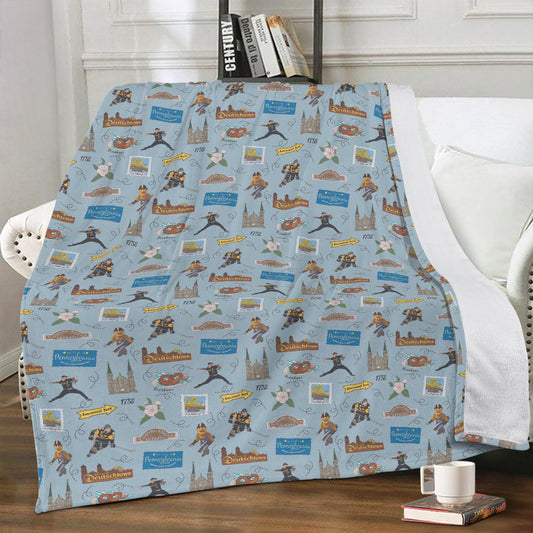 Minky blanket with Pittsburgh, PA in dusty blue