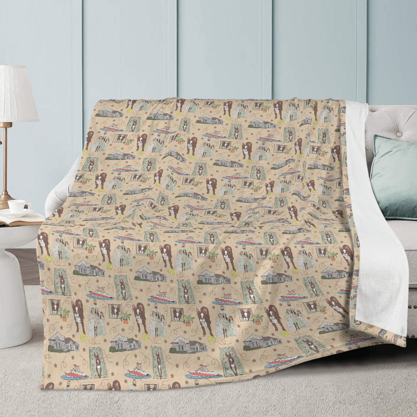 Minky blanket with custom pattern one size 70x 54 in beige