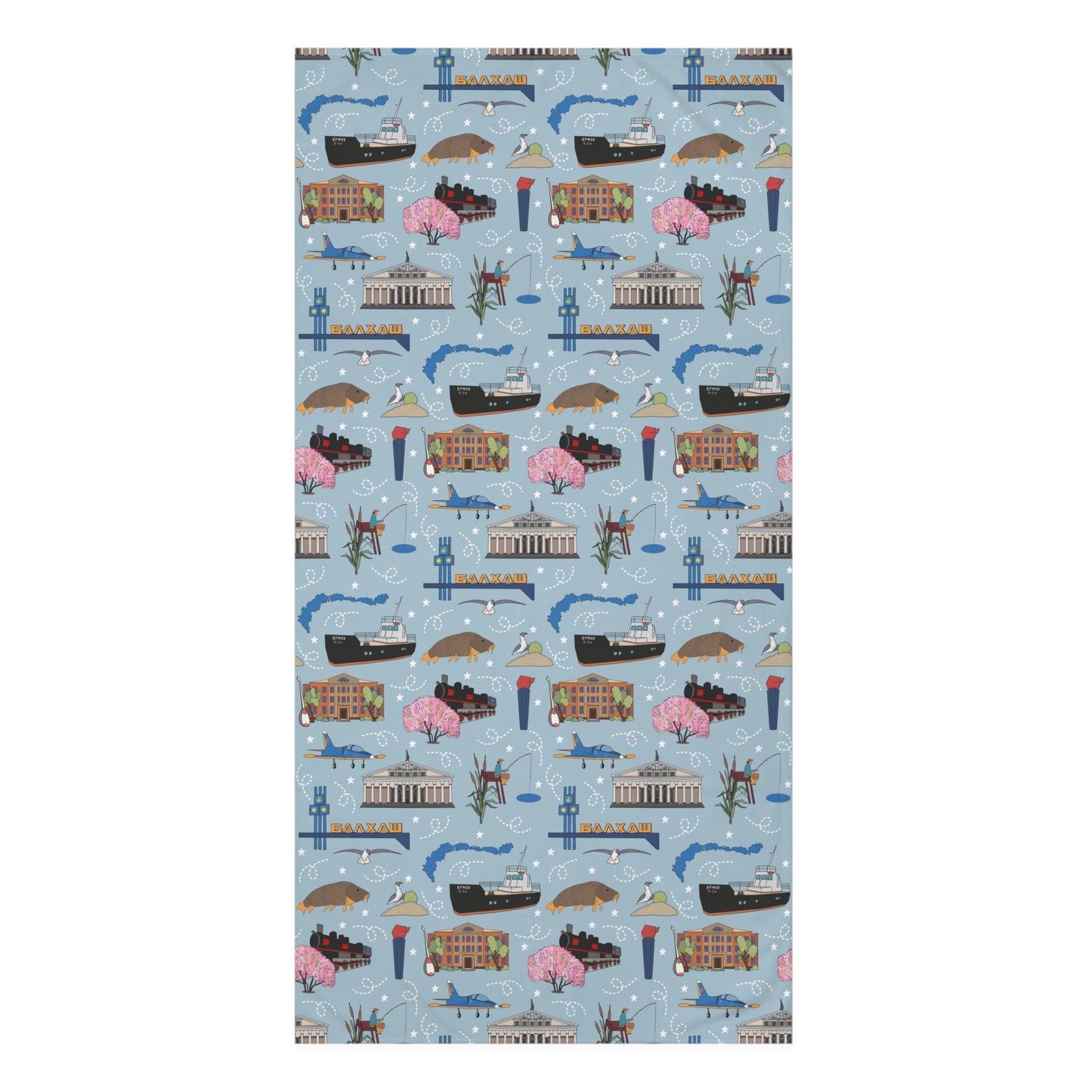 Bath towel with custom pattern in blue