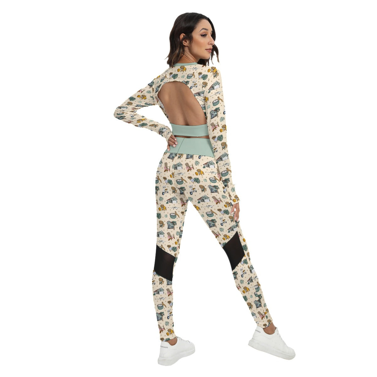 Women's Sport Set With Backless Top And Leggings with custom pattern