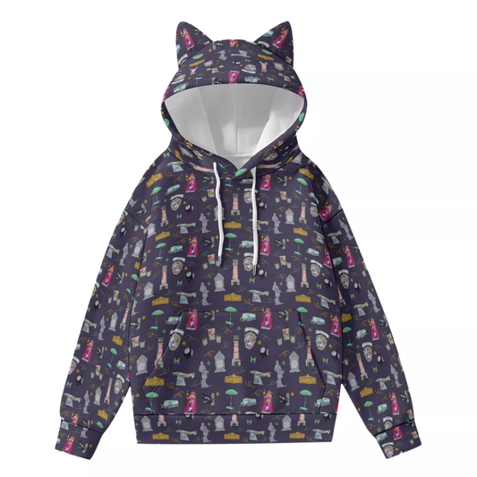 Women’s eared-hoodie with Mobile, AL in dark purple