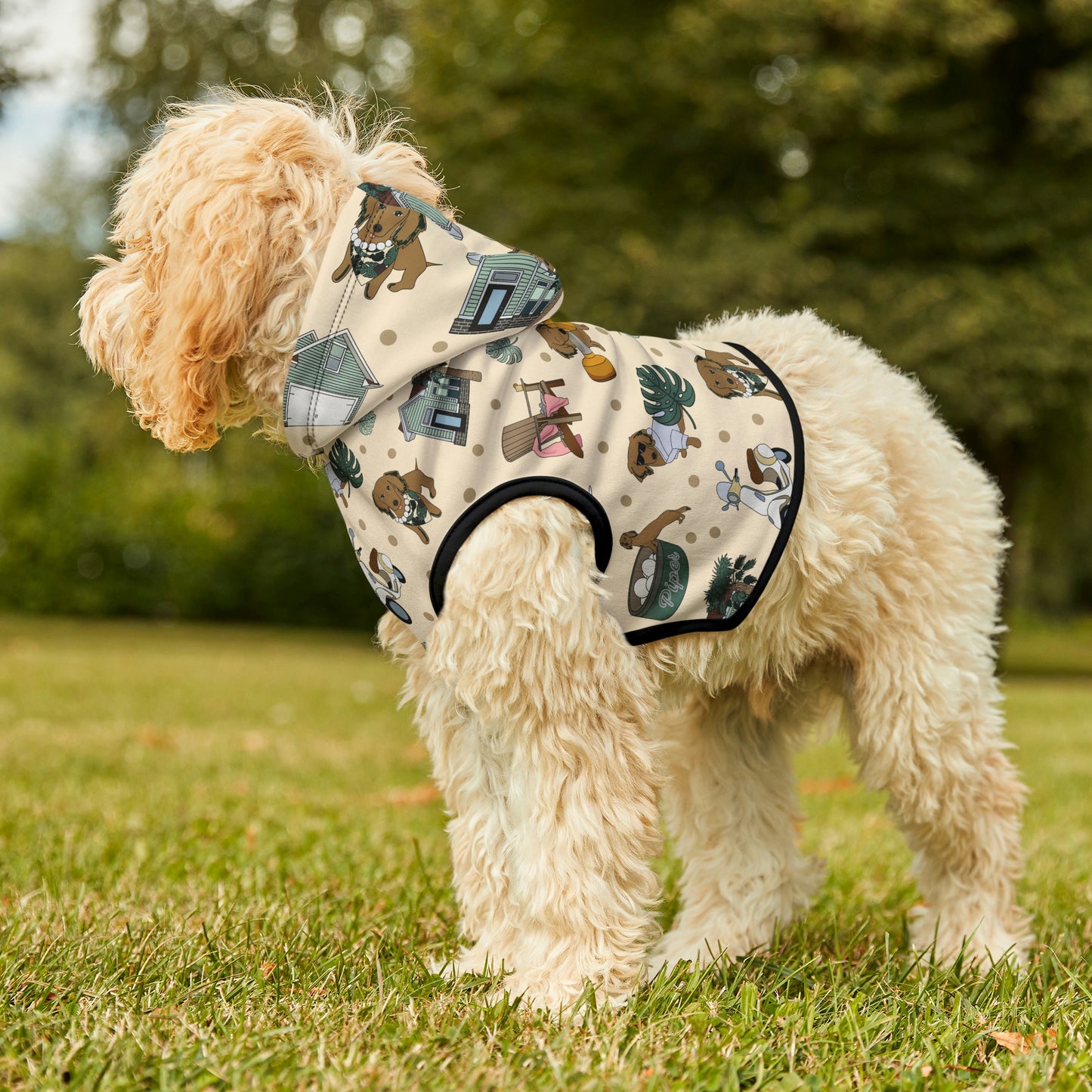 Dog hoodie with custom pattern