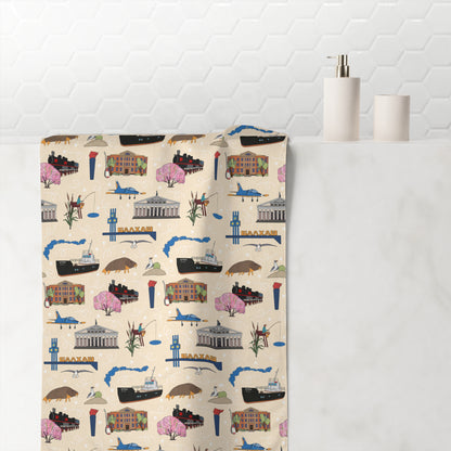 Bath towel with custom pattern in beige