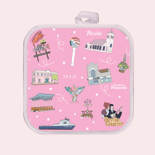 Hot pot holder with Pensacola, FL in pink