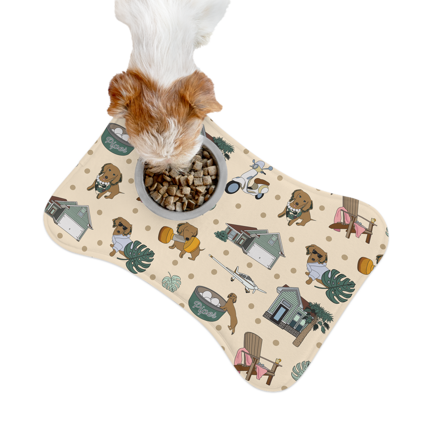 Pet feeding bone shaped mat with custom pattern