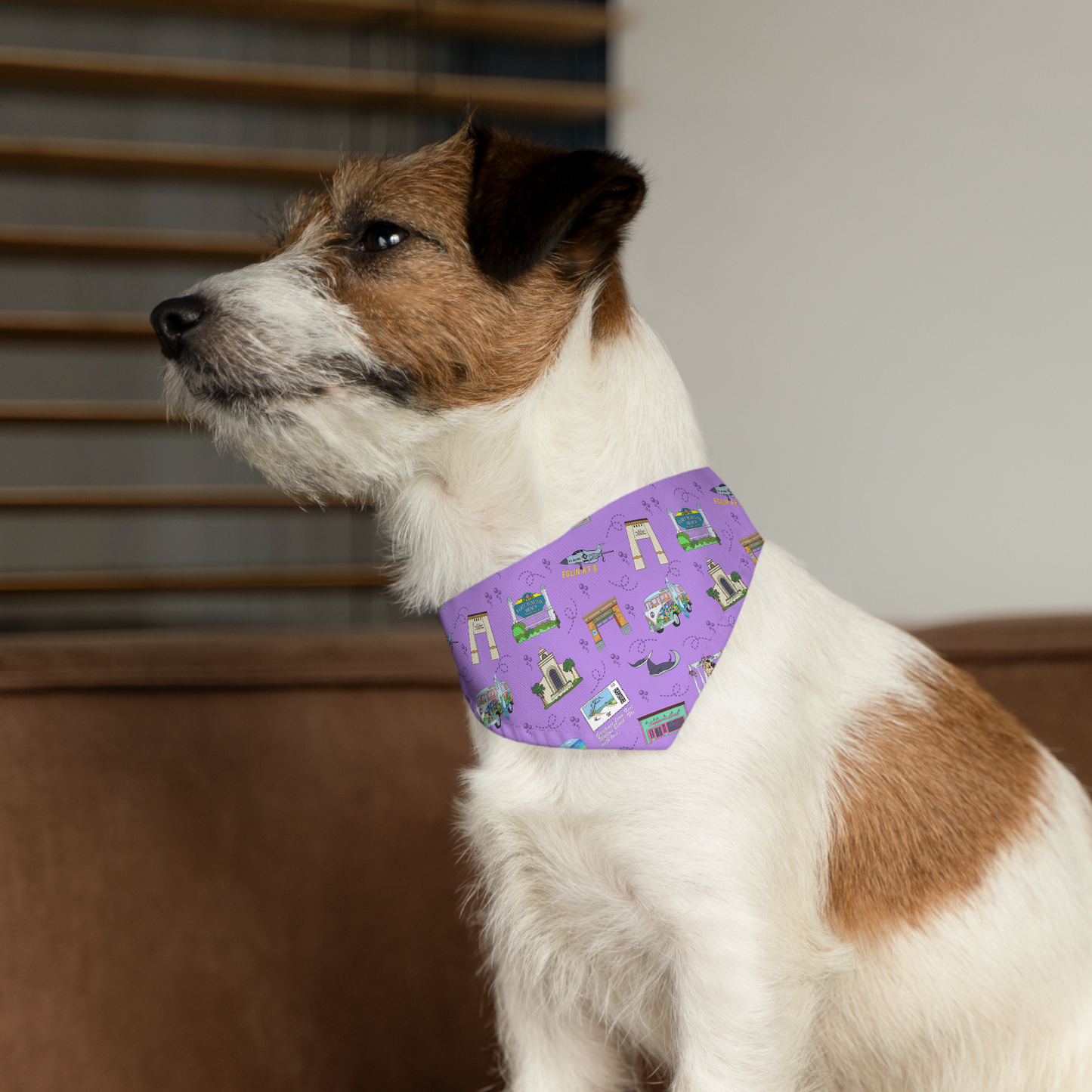 Dog bandana over-the-collar with FWB, FL in lilac